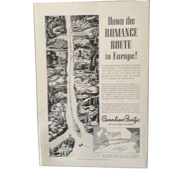 Vintage 1939 Canadian Pacific The Romance Route Ad Advertisement - Picture 1 of 4